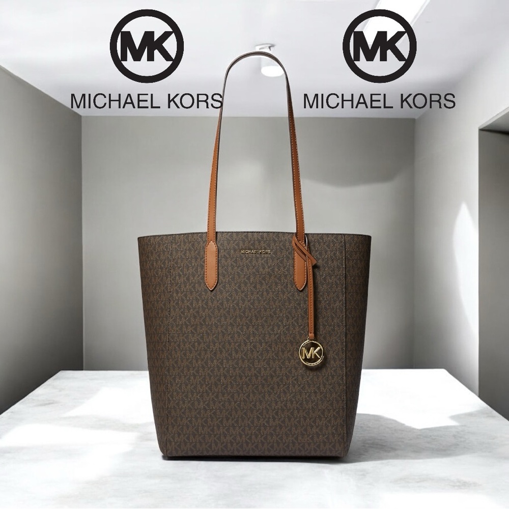 MICHAEL KORS NWT Sinclair Large North South Shopper Tote Brown (MK Logo)
